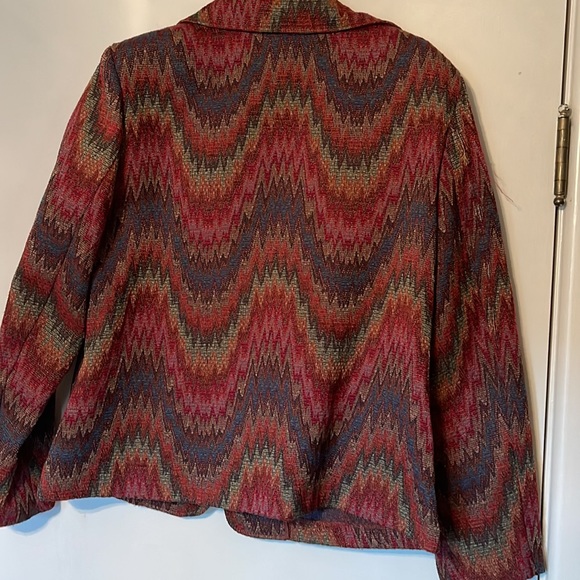 Zip front blazer/jacket of muted fall colors. Unlined. Side pockets. Size L - Picture 5 of 6